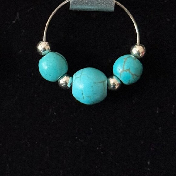 3/$17 Turquoise and Silver Balls Pierced Hoop Earring - Picture 3 of 3